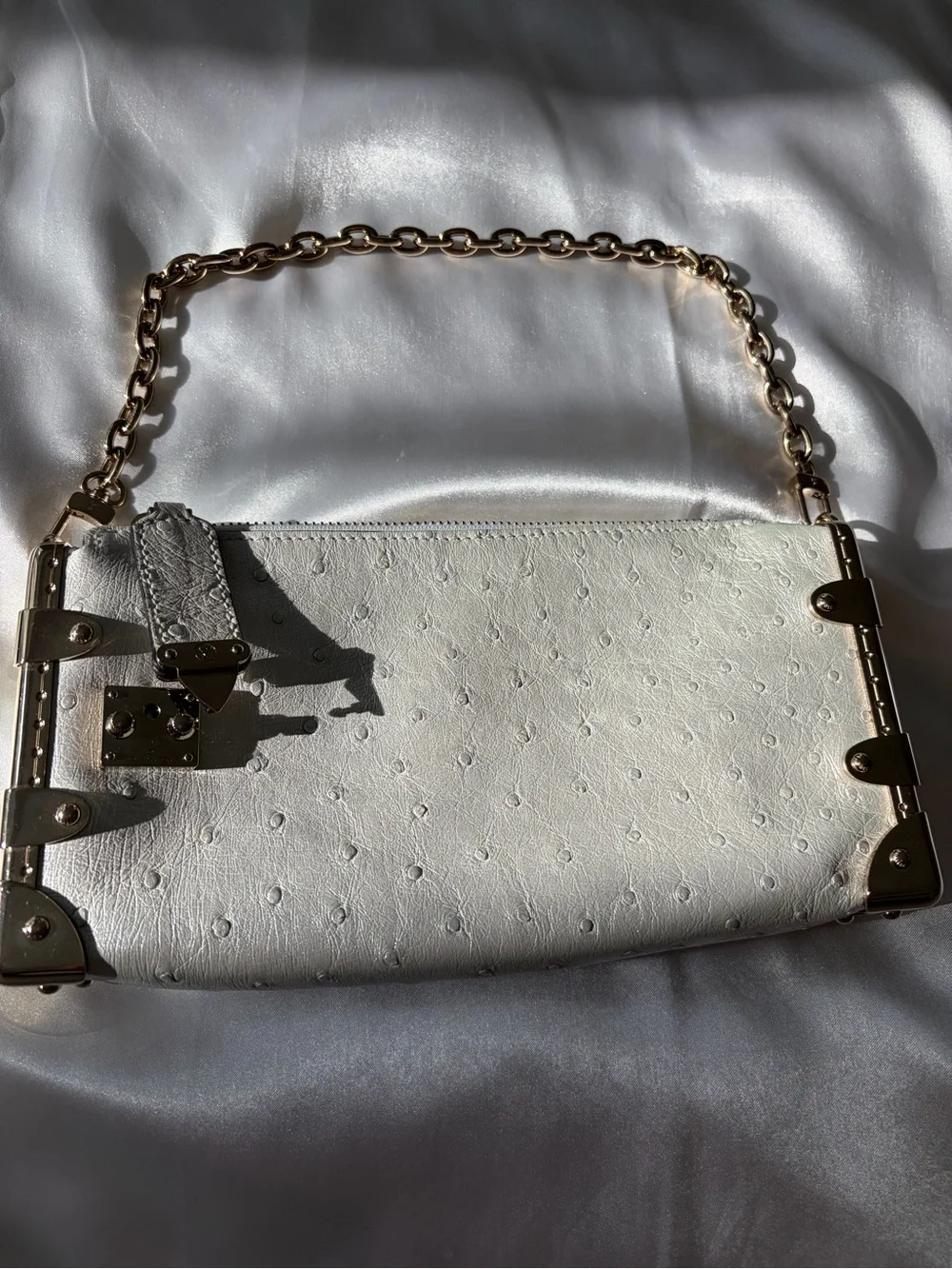 Louis Vuitton Iridescent Ostrich Leather Bag with Gold Chain & Crossbody Strap